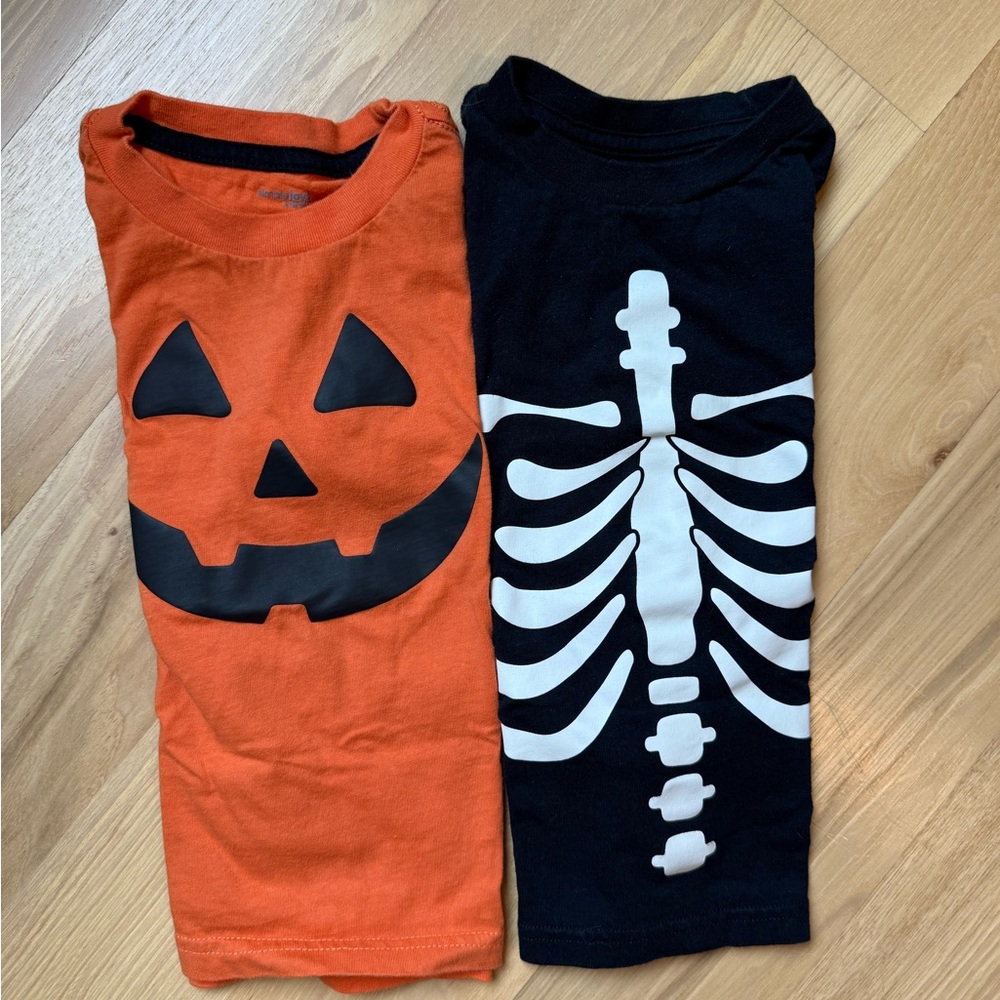 Kids Halloween Pumpkin and Skeleton long sleeve tees